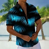 economico Piante tropicali-Per uomo Foglia di palma Piante Tropicali Camicia Camicie hawaiane Camicia Aloha Manica Corta Hawaiano Vacanza Ferie Estate Collo ripiegato Stampa 3D Una tasca anteriore Camicia tipo lino Blu Viola
