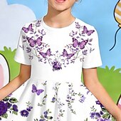 abordables Disfraces de Pascua para Niñas-Semana Santa Girls ' 3D Floral Graphic Mariposa Vestido Manga Corta Impresión 3D Verano Primavera Diario Vacaciones Fiesta Estilo lindo Básico Casual Niños 4-12 años Vestido informal Vestido de una