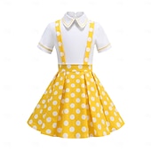 preiswerte Kleider-Vintage inspiriert Midlänge A-Linie Kleid Swing-Kleid Kurze Ärmel Tupfen A-Linie Kostüm Mädchen Kindertag Maskerade Urlaub Alltagskleidung Kinder Kleid Abschlussballkleider Sommer Frühling