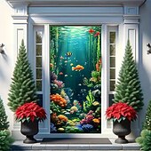 cheap Garage &amp; Door Banners-Underwater World Aquarium Door Banner Colorful Ocean Fish Coral Reef Wall Hanging Decoration Home Porch Decor