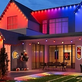 abordables Luces de Hogar Inteligente-Luces exteriores permanentes, iluminación inteligente RGB para aleros con aplicación y control remoto, 100 pies/150 pies/200 pies, resistente al agua IP67, sincronización de música y escenas de bricolaje para decoración, decoración de jardín, casa, fiesta