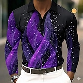  Per uomo Geometrico Polo Manica Lunga Magliette polo Bavero Business Casual All'aperto Streetwear Athleisure Abbigliamento quotidiano Stampa 3D Bottoni Primavera Autunno Blu Rosso Viola