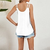 preiswerte Einfacher Tank-Damen Textur Bluse Oberteil mit Ösen Pointelle Tee Neckholder-Top Lochmuster Einfarbig Grafik Einfach Mode Klassisch Lässig Ärmellos V Ausschnitt Normale Oberteile Lässig Täglich Strand Weiß Rosa