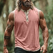 abordables Camisetas sin mangas de gimnasio-Hombre Camiseta sin mangas Top Camisetas Interiores Camisa sin mangas Sin Mangas cuello henley Henley Verano Primavera Plano Moda Design Básico Botones Casual Vacaciones Calle Negro Rosa Azul Marino