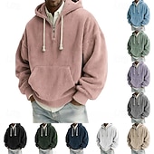 tanie podstawowe bluzy męskie-Męskie Bluza z Kapturem Sztruks Bluza z kapturem Bluza z kapturem na zamek błyskawiczny Morelowy Czarny Biały Jasnozielony Rumiany róż Kaptur Równina Kieszeń kangurka Teksturowany Codzienny Sport i