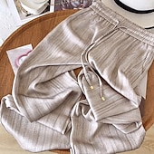 abordables jambe large et taille haute-Femmes Jambe large Chinos Vacances Streetwear Basique Longueur complète Taille moyenne Couleur Unie Cordon de serrage Avec Poches Confortable Micro-Élastique Quotidien Extérieur Rue Noir Blanche Kaki