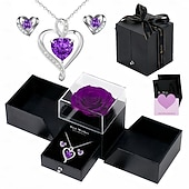 cheap Down to $30-Preserved Flowers Gift for Mom from Son or Daughter, Incl 4 Rose and Heart Necklace, Ideal Gifts Birthday, Mother's Day, Valentine's Day, Christmas for Grandma for Her, Women, Wife