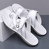 Χαμηλού Κόστους Σανδάλια Διακοπών-Ανδρικά λευκά σανδάλια από συνθετικό δέρμα, μαλακό πέλμα, μινιμαλιστικό μοντέρνο στυλ, άνετα καλοκαιρινά παπούτσια για casual και χαλαρή ένδυση