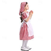  250º Aniversário EUA século 19 década de 1800 Vestido Pradaria Conjunto de touca e avental Mangas curtas Garota Pioneira Colonial Pioneiro Guerra Revolucionária Xadrez / Guingão Fantasia Para Meninas