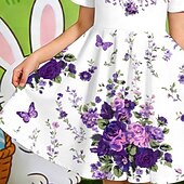 abordables Disfraces de Pascua para Niñas-Semana Santa Girls ' 3D Floral Graphic Mariposa Vestido Manga Corta Impresión 3D Verano Primavera Diario Vacaciones Fiesta Estilo lindo Básico Casual Niños 4-12 años Vestido informal Vestido de una
