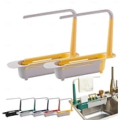 cheap Kitchen Storage-2Pcs Telescopic Sink Storage Rack, Adjustable Kitchen Sink Organizer Rack, Expandable Telescopic 2 in 1 Sink Drainer, Sponge Soap Holder for Home Kitchen Supplies
