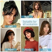 economico Frange-frangia a clip, frangia sottile, fermaglio per capelli, frangia finta naturale, frangia con tempie, posticci per donne, frangia finta con clip, extension per capelli da indossare tutti i giorni, nero