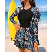 abordables Rash Guards Une Pièce-Femmes Maillot Anti UV Maillot de bain à imprimé floral Maillot de bain Tropical Protection UV Élastique manche longue Maillot de Bain Surf Plage Natation Été