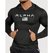 voordelige Hardloop T-shirts en Tanktops-Voor heren Brief Hardloopshirt Compressieshirt Lente Herfst Lange mouw Sneldrogend Compressie Vochtregelerend Sportschooltraining Actieve training Oefening Zwart Grijs Sportkleding Sportkleding
