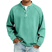  Per uomo Maglietta Maglia Henley Camicia 100% cotone lavaggio acido Manica Lunga Semplice Vintage Streetwear Casual Lavato Manica corta Collo alla coreana Henley Casuale Casa Streetwear Primavera