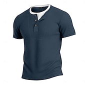 cheap Waffle Knit Tee-Men's Waffle Henley Shirt Tee Cotton Blend T-Shirt Short Sleeve Crew Neck Henley Summer Spring All Seasons Color Block Plain Textured Fashion Designer Casual Color Block Buttons Fake two piece Casual
