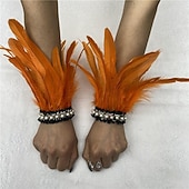 Χαμηλού Κόστους αξεσουάρ-Καρναβάλι 2026 Ρίο Καρναβάλι Σαμπά Αξεσουάρ Γυναικείου Μαύρου Φτερού Περιβραχιόνια με Δαντέλα Μαργαριταριού 1 Ζευγάρι Φυσικά Φτερά Περιβραχιόνια Βραχιόλια Κοστούμι Επίδειξης Φεστιβάλ Βραζιλίας