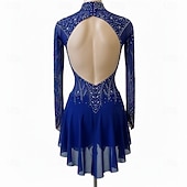 abordables Vestidos de Patinaje Artístico-Vestido de patinaje artístico Mujer Patinaje Sobre Hielo Vestidos Azul marinero Retazos Espalda Abierta Elástico Entrenamiento Competición Ropa de Patinaje Clásico Cristal / Strass Manga Larga