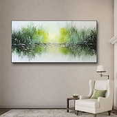 abordables Landscape Paintings-Handmade Landscape Canvas Wall Art Abstract Modern Contemporary Oil Painting Green Seascape Textured Artwork Decor Abstract Green Oil Painting