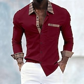 お買い得  メンズドレスシャツ-男性用 シャツ ドレスシャツ ボタンアップシャツ カラーブロック 日常 ビジネス ブラック ホワイト ルビーレッド ダークブルー 長袖 折襟 オールシーズン 衣類 パッチワーク