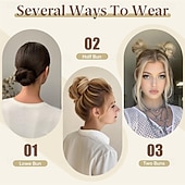 halpa Nutturat-1 kpl pieni söpö sotkuinen nuttura hiuslisäke ohuille hiuksille naisille mini synteettinen kihara nuttura hiuslenkit keskiharmaa