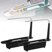 cheap Kitchen Storage-2Pcs Telescopic Sink Storage Rack, Adjustable Kitchen Sink Organizer Rack, Expandable Telescopic 2 in 1 Sink Drainer, Sponge Soap Holder for Home Kitchen Supplies