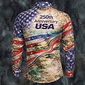  男性用 7月4日 米国建国250周年 米国旗 愛国 シャツ ボタンアップシャツ 長袖 ヴィンテージレトロ 祝日 カジュアル／普段着 春 秋 折襟 3Dプリント 襟付きシャツ アーミーグリーン カーキ色