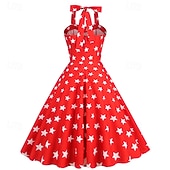 billige Kjoler-250-årsjubileum i USA 1950-tallet Retro / vintage Middag Swing kjole Halter Flare kjole Ermeløs Stjerner Kostyme Dame 4. juli Uavhengighetsdagen Voksne Kjole