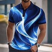  Voor heren Meetkundig Lijn Poloshirts Korte mouw Poloshirt Overhemden met kraag Casual Sportkleding Knop Zomer Lente blauw Zwart Rood