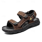 billige Utendørs sandaler-Brune herresandaler med borrelås, fritidssko for utendørs bruk, perfekt for sommerferier og stranddager