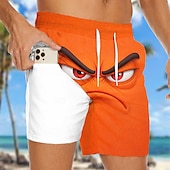 economico Retro Vintage &amp; Etica-Per uomo Illusione ottica Fantasia "Cartone 3D" Faccia arrabbiata Pantaloncini foderati Pantaloncini da bagno 2 in 1 Pantaloncini da mare Misura del girovita medio Hawaiano Divertente Vacanza al Mare