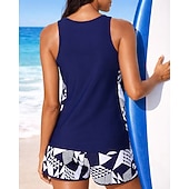  نسائي تانكيني مكشكش ثوب السباحة قطعتين هندسي حماية UV مطاط بدون كم ملابس السباحة تزلج على الماء غوص سباحة الصيف