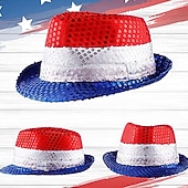  250° anniversario USA Cappello Panama Papillon Cappello a cilindro Zio Sam Innovativo Patriotico Paillettes Adulti Unisex Giorno dell'Indipendenza / 4 Luglio 4 Luglio Feste Parata Vestirsi