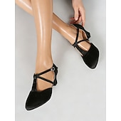 economico Scarpe da ballo di sala e danza moderna-scarpe da ballo da donna con tacco e cinturino incrociato in raso nero, professionali da sala &amp;scarpe da allenamento e performance latine