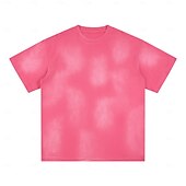 cheap Basic T shirts-Men's T Shirt 100% Cotton Acid Wash Shirt Tee Top Short Sleeves Crew Neck Summer Spring Plain Fashion Designer Basic Garment Dyed Plain Vacation Street Going out Blue Black Pink Top Tee for Men