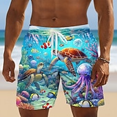 economico Stampa oceanica-Per uomo Dophin Tartarughe Creature marine Costumi da bagno Pantaloncini da mare Pantaloncini da Surf Misura del girovita medio Hawaiano Camicia hawaiana Vacanza al Mare Tasche Laterali fodera in