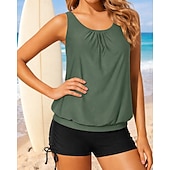 preiswerte Surfen Tankinis &amp; Bikinis-Damen Geraffter Tankini 2 Teile Tropisch UV Schutz Elastisch Ärmellos Bademode Surfen Strand Schwimmen Sommer