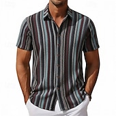 Χαμηλού Κόστους Ανδρικά Smart Casual πουκάμισα-Ανδρικά Πουκάμισο Casual πουκάμισο Πουκάμισο με κουμπιά Θαλασσί Καφέ Καφέ Κοντομάνικο Ριγέ Κολάρο Πουκαμίσου Causal Καθημερινά Δαντέλα Ρούχα Μοντέρνα Etnic