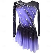cheap Figure Skating Dresses-Figure Skating Dress Women's Ice Skating Dress Violet Pink Royal Blue Patchwork Thumbhole Stretchy Training Competition Skating Wear Classic Crystal / Rhinestone Long Sleeve Ice Skating Figure Skating