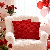 cheap Throw Pillows &amp; Covers-Valentines Day Decorations Pillow Covers - 18x18 inch Set of 2 Heart Shaped Pattern Faux Fur Soft Plush Throw Pillows Case for Indoor Outdoor Sofa Bedroom Living Room Festivals Anniversary Home Decor