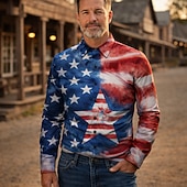 cheap Tops-250th Anniversary USA Retro Vintage 1970s Shirt Aloha Shirt Long Sleeves Hippie Geometic Ethnic Fancy Dress Men's Masquerade 4th of July Party Independence Day Adults' Shirt