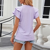 voordelige Chique Blouses-Dames Blouse Effen Elegant Stijlvol Modern Korte mouw V-hals Normale tops Dagelijks Feestdagen Uitgaan Zwart Wit Blozend Roze Wijn Rose Roze Zomer Lente