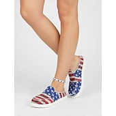  USA 250. Jubiläum Frauen Rot Blau Amerikanische Flagge Druck Komfort Mules – Leinenschlupfschuhe für USA 4. Juli Outdoor-Events Reisen und alltägliche Kleidung