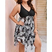 お買い得  サーフィンタンクiniとビキニ-女性用 光 プラスサイズの水着 サーフィン用タンキニ＆ビキニ 水着 花 オープンバック UVプロテクション 弾性ある ノースリーブ スイムウェア 水着 サーフィン 潜水 水泳 夏