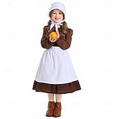  250° anniversario USA 19° secolo anni 1800 Abito da prateria Set cuffia e grembiule Lunghe Ragazza pioniera Coloniale Guerra rivoluzionaria Costume Ragazze Halloween Carnevale 4 luglio Bambini