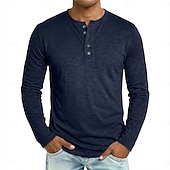 abordables camisetas basicas-Hombre Henley Shirt Tee Camiseta 100% algodón Manga Larga Color sólido Plano Un Color Moda Design Casual Botones Puro Henley Casual Diario Exterior Verano Primavera Otoño Negro Blanco Azul Marino