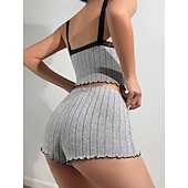 abordables Hauts et bas de nuit pour femmes-Femmes Ensemble Pyjama Occasionnel Confort Couleur Unie Dentelle Taille Élastique Shorts Quotidien Maison Sans manches Bretelles Bleu Blanche Rose Claire Vin Gris Été Printemps Coupe régulière