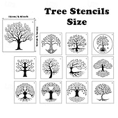 abordables Jusqu'à 30 $-12 pièces vie de la peinture d'arbre pochoirs de peinture pochoirs réutilisables pochoirs muraux bricolage pochoirs artisanaux (thème de l'arbre)