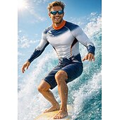  בגדי ריקוד גברים מגן מפריחה חולצת שחייה גיאומטרי שיפוע נקודה UPF50+ הגנת UV ייבוש מהיר שרוול ארוך בגדי ים מגן מפריחה גלישה שייט בקאנו חוף קיץ