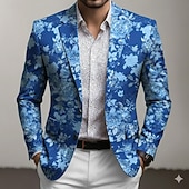 abordables Blazers Imprimés pour Hommes-Homme Imprimé Floral Veste blazer Manteau Mode Confortable Respirant Artistique Occasionnel Quotidien Formel Tenue de soirée Impression 3D Boutons Multi-poches Automne &amp; Hiver Printemps Cranté manche